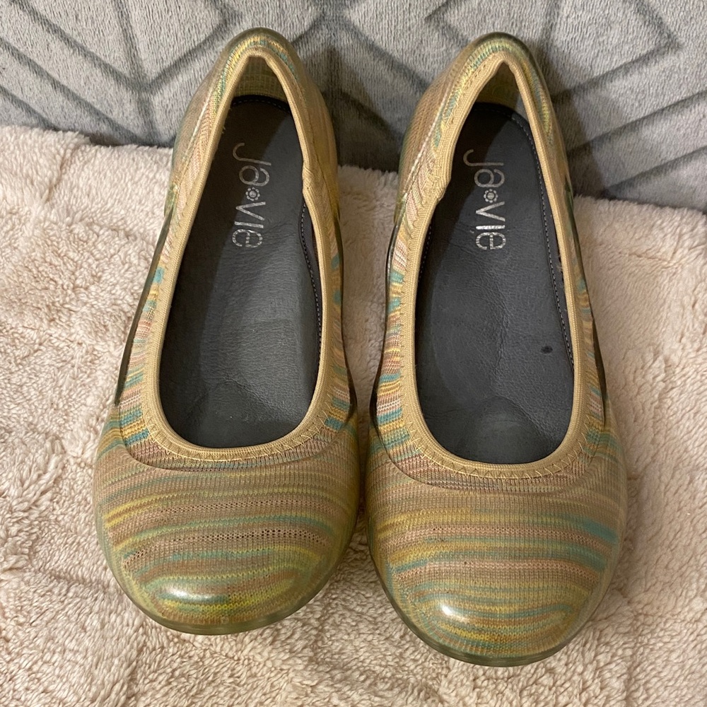 Ja vie Green Multi-Striped Women's 6.5 Ballet Flats casual cute